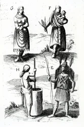 Illusztrációk Algonquin ruháról, metszet Samuel de Champlain (kb. 1574-1635) Sieur de Champlain utazásaiból, XVII.